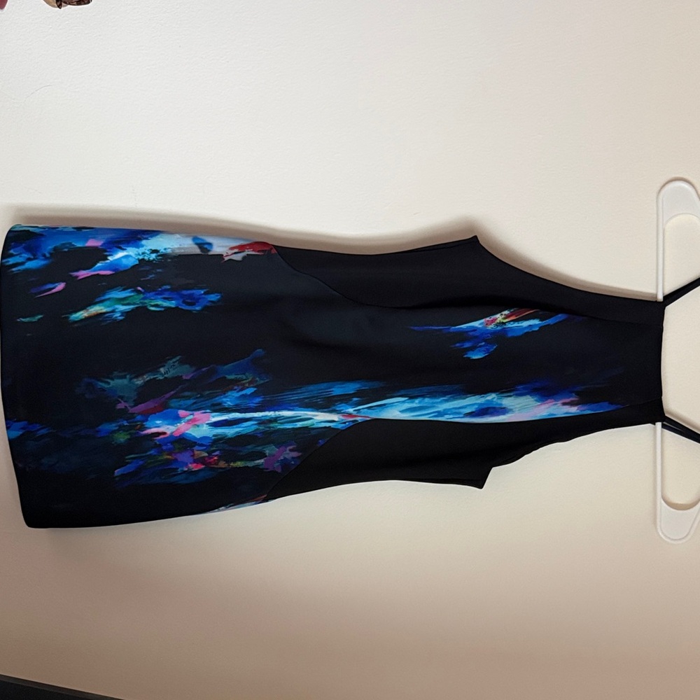 bebe Black and Blue Abstract Dress